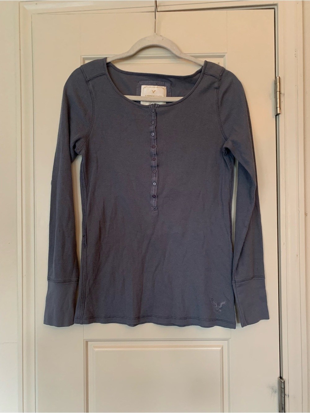 Vintage American Eagle Outfitters Slate Blue Long Sleeve Henley Y2K Bella Swan